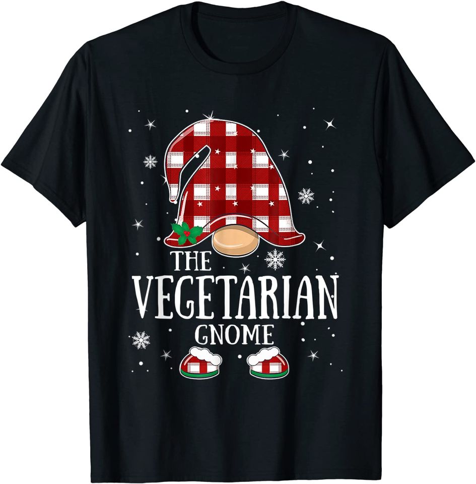 Vegetarian Gnome Buffalo Plaid Matching Family Christmas T-Shirt