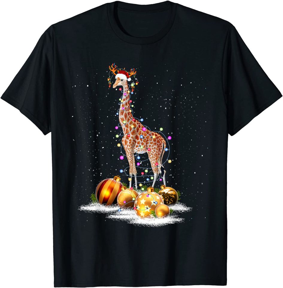 Giraffe Reindeer Santa Matching Family Christmas Pajamas T-Shirt