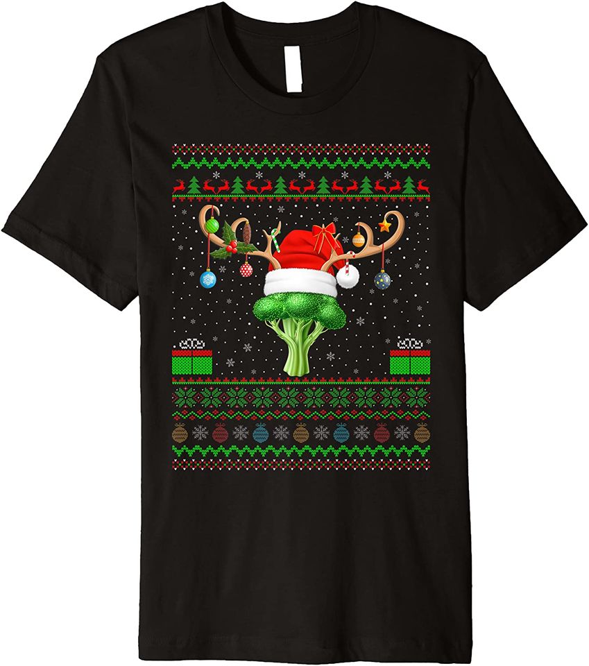 Xmas Lighting Santa Hat Ugly Broccoli Christmas Premium T-Shirt