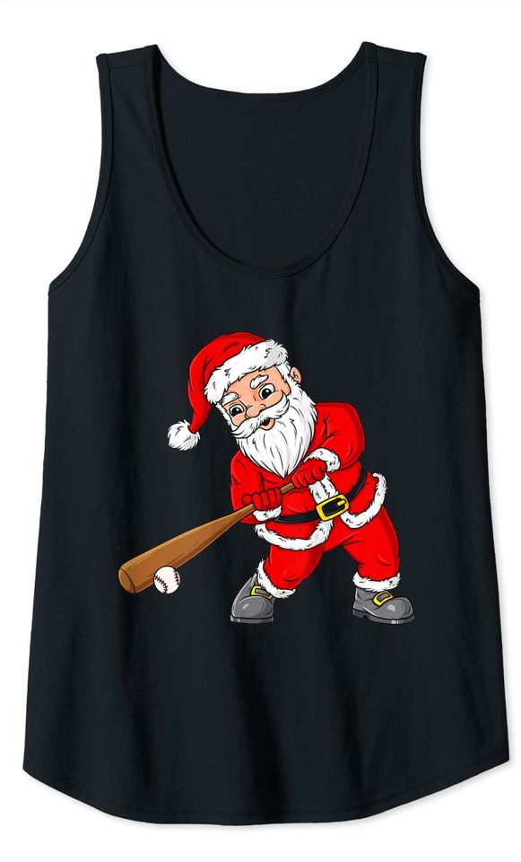 Christmas Santa Claus With Baseball Xmas Tank Top