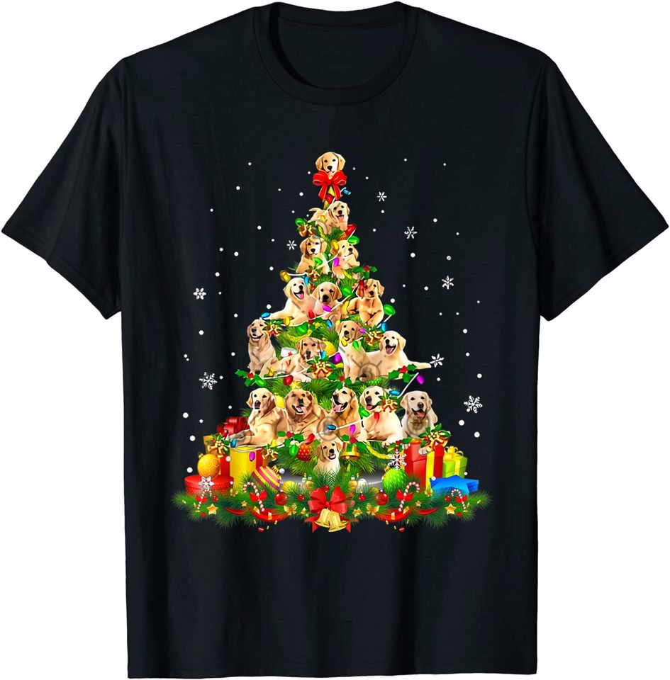 Dog Lover Golden Retriever Christmas Tree Xmas Party T-Shirt