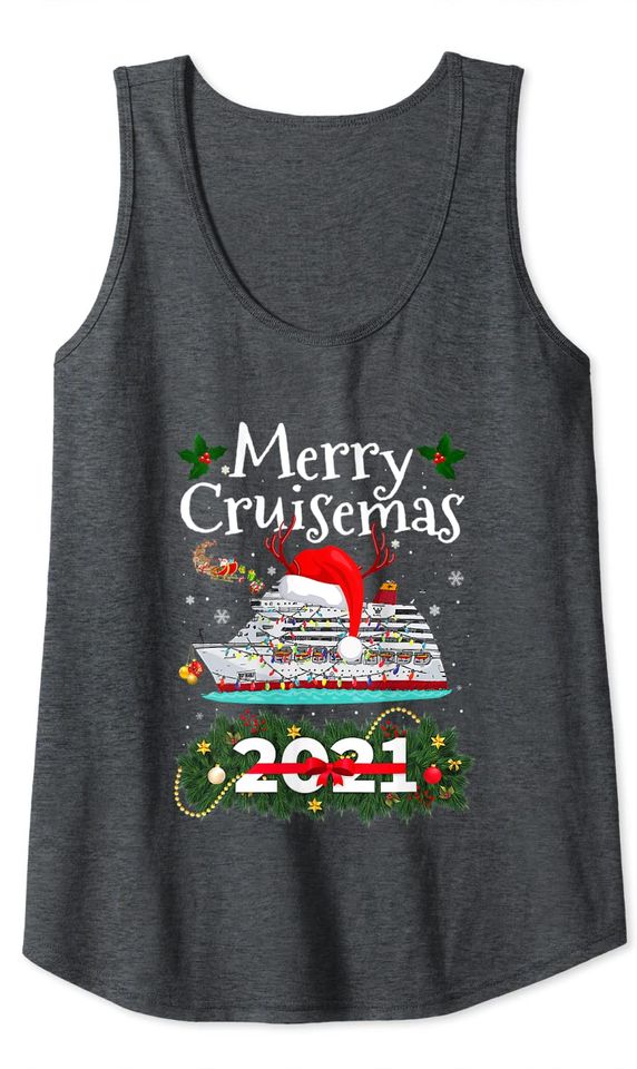 Merry Cruisemas 2021 Christmas Santa Reindeer Cruise Funny Tank Top