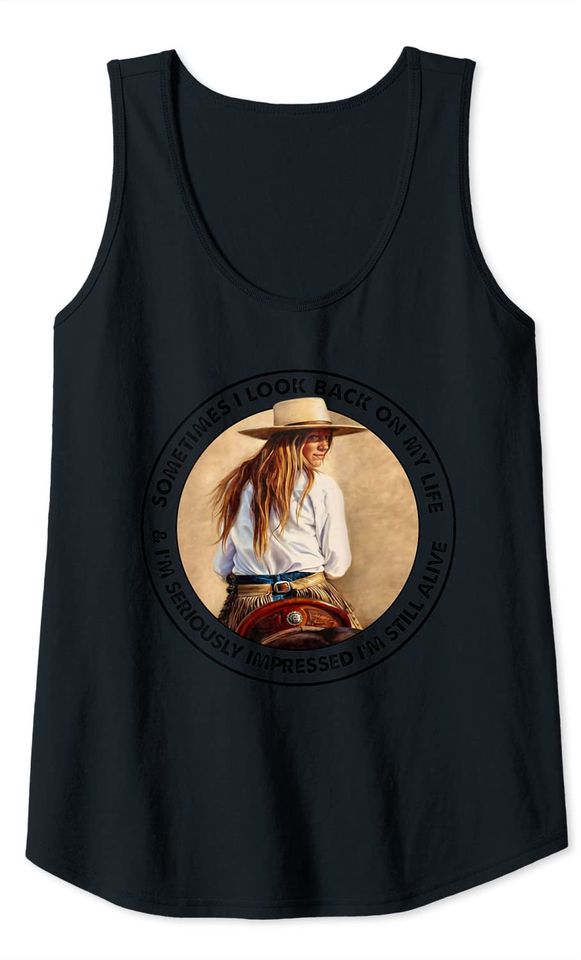 Retro Western Cowgirl Sometimes I Look Back On My Life Horse Tank Top