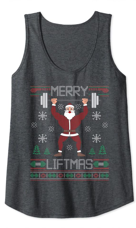 Merry Liftmas Ugly Christmas Sweater Santa Claus Gym Workout Tank Top