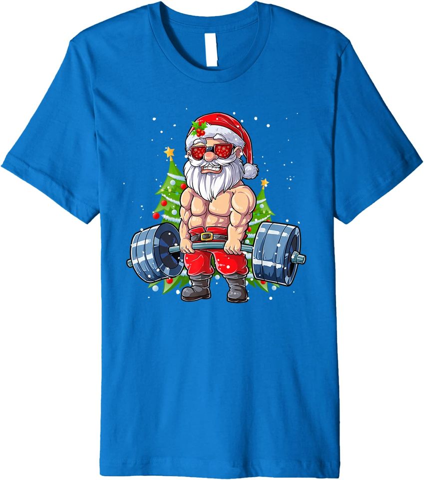 Weightlifting Fitness Gym Deadlift Santa Claus Christmas Day Premium T-Shirt