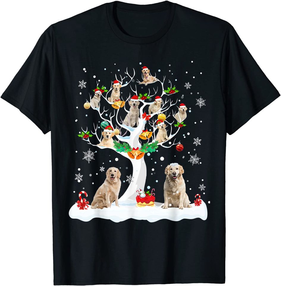 Golden Retriever Christmas On Winter Tree Dog Lover Pajamas T-Shirt