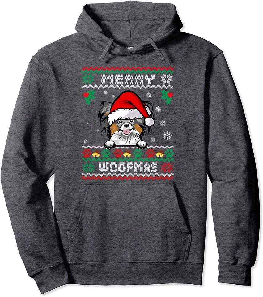 Merry Woofmas Papillon Dog Funny Christmas Ugly Xmas Pullover Hoodie