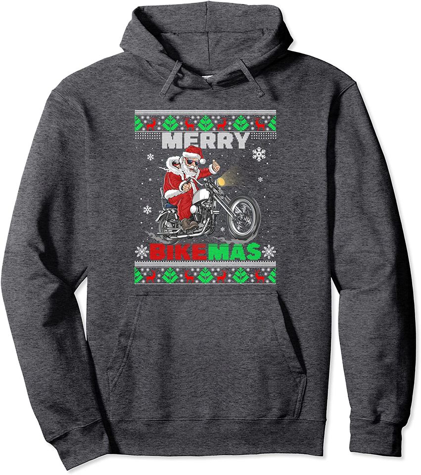 Merry Bikemas Santa Riding Motorbike Biking Xmas Sweater Pullover Hoodie