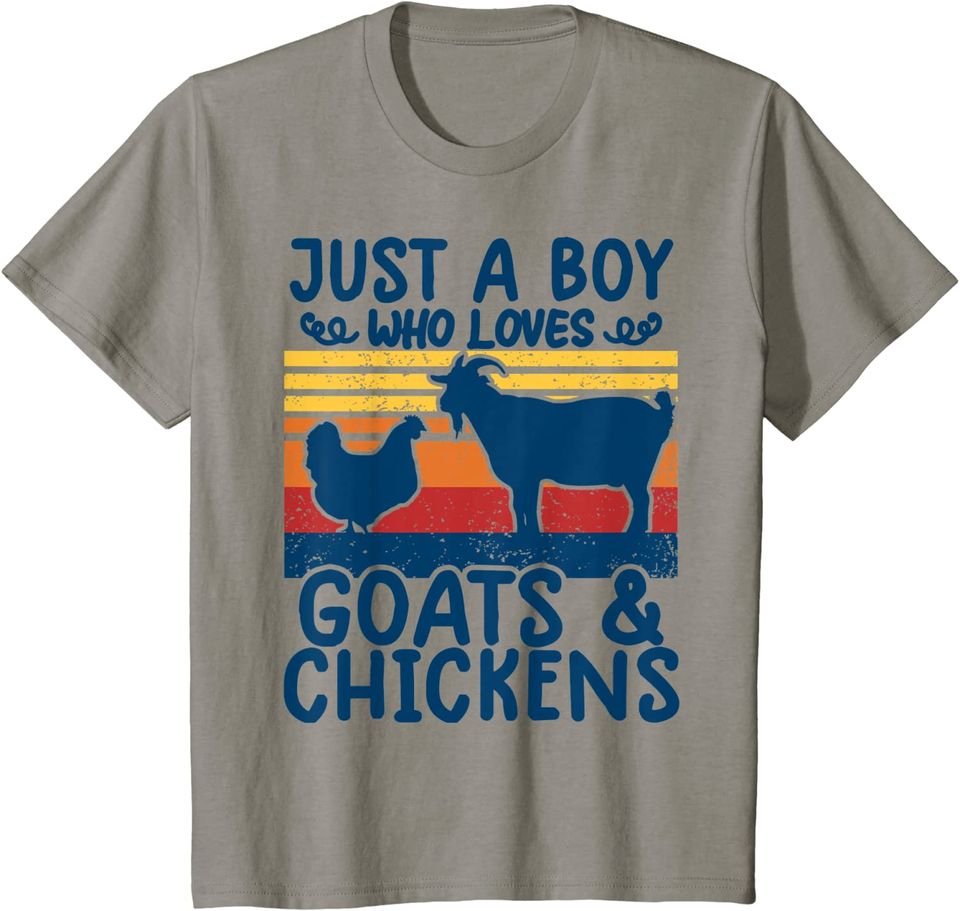 Kids farming shirt Just A Boy Who Loves Goats Chickens Vintage T-Shirt