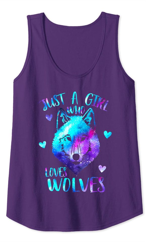 Just A Girl Who Loves Wolves Themed Galaxy Space Tank Top