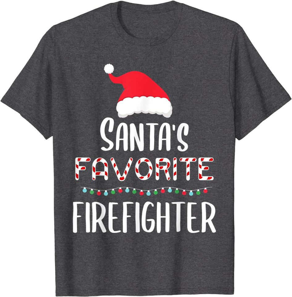 Santas Favorite Firefighter Pajamas Xmas Firefighter Costume T-Shirt