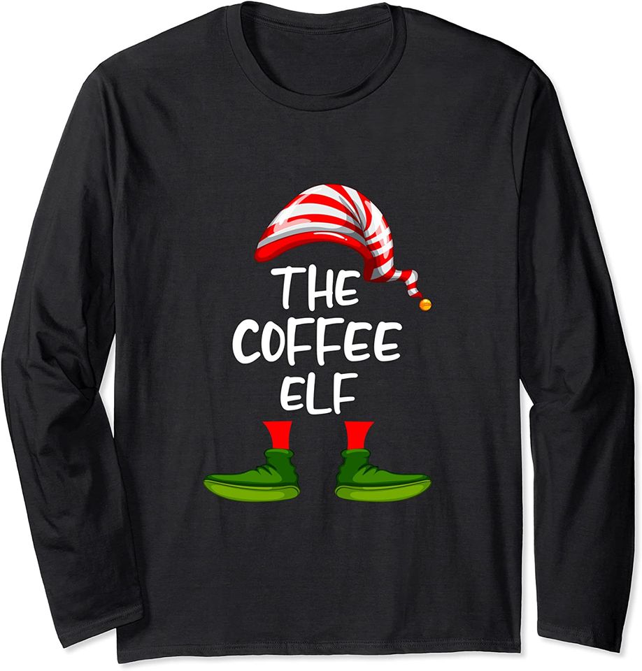 Coffee Elf Family Matching Christmas Group Funny Gift Pajama Long Sleeve