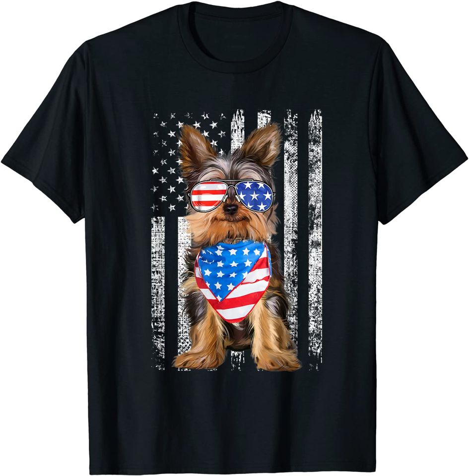 Yorkshire American Flag Patriotic Yorkie Dog Christmas T-Shirt