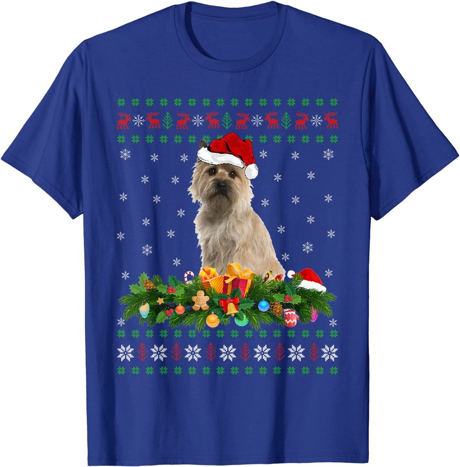 Santa Hat Xmas Lighting Ugly Cairn Terrier Christmas T-Shirt
