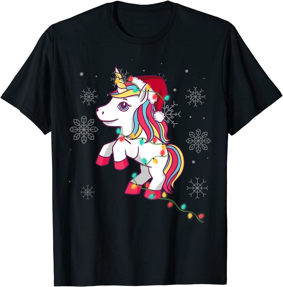 Cute Unicorn Christmas Lights Girls Women Xmas Christmas T-Shirt