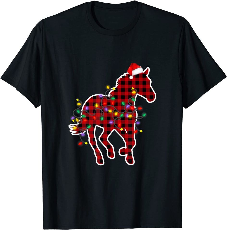 Red Buffalo Plaid Horse Christmas T-Shirt