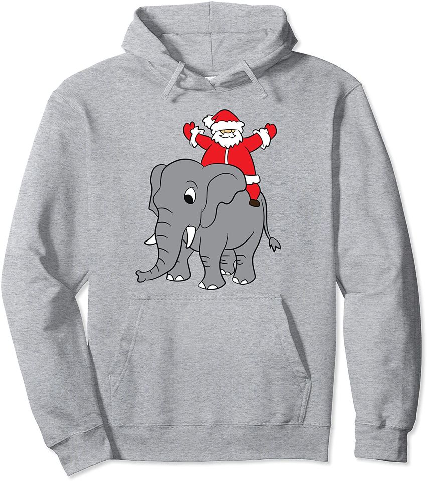 Christmas Santa Riding Elephant Boys Girls Christmas Pullover Hoodie