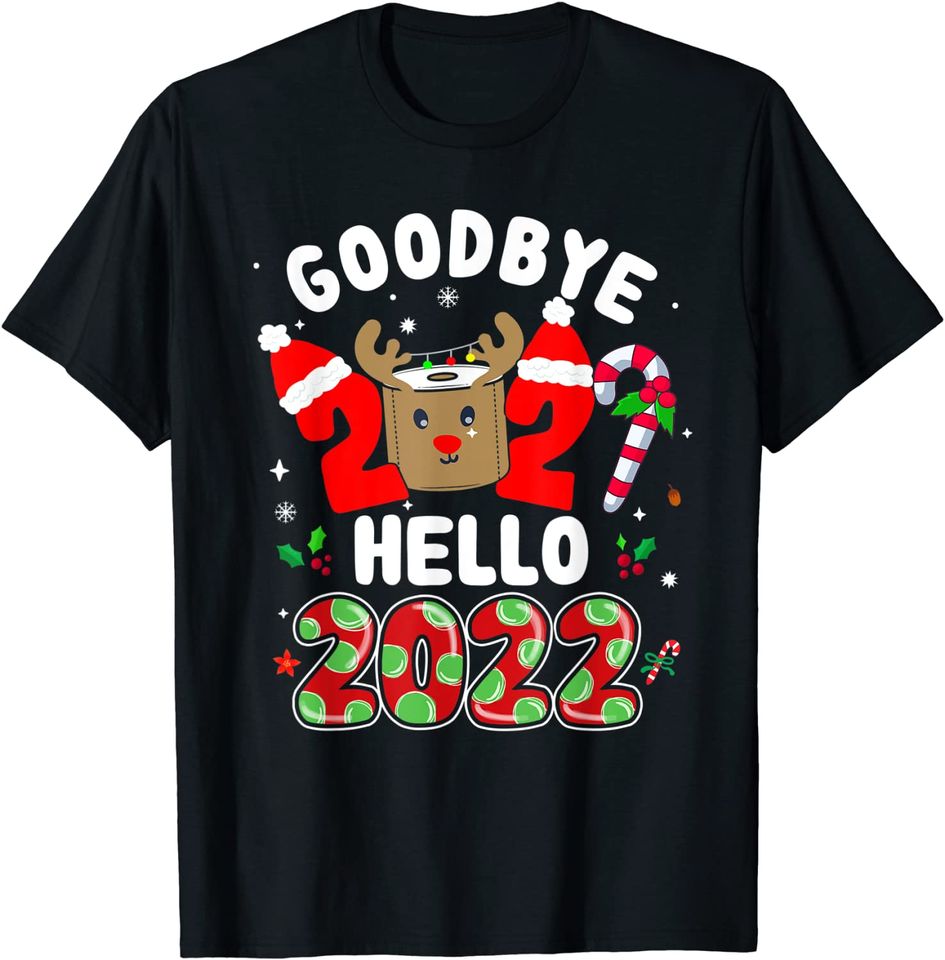 Happy New Year 2022 Reindeer Face Mask Pajama Family Xmas T-Shirt