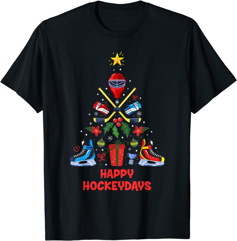 Ice Hockey Ornament Christmas Tree Happy Hockeydays Xmas T-Shirt
