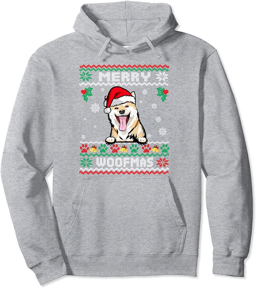Merry Woofmas Shiba Inu Dog Funny Christmas Ugly Xmas Pullover Hoodie