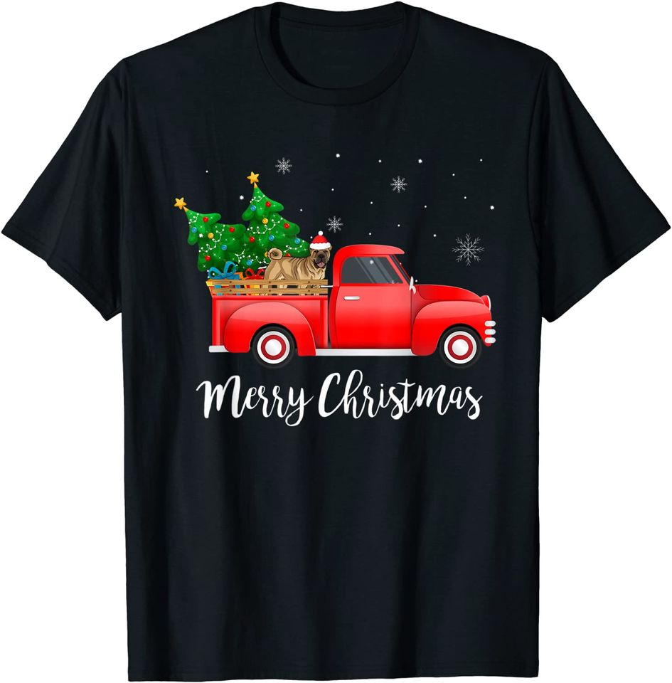 Chinese Shar Pei Dog Riding Red Truck Christmas T-Shirt