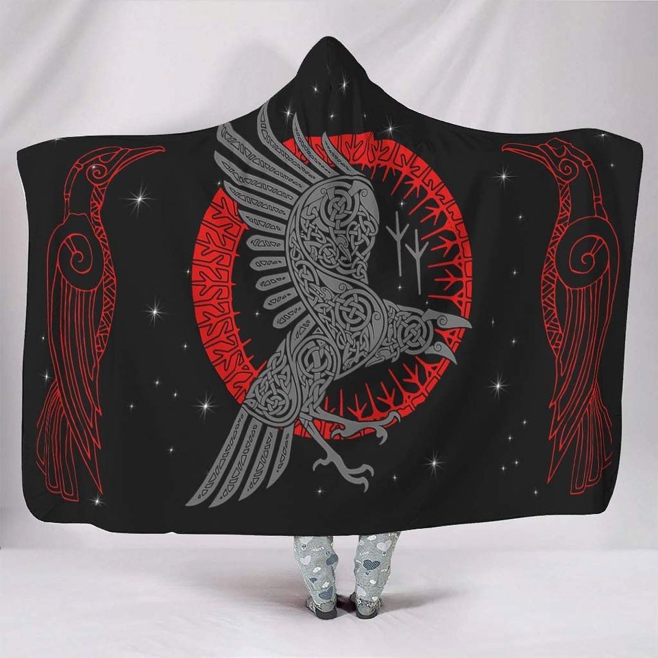 Viking Crow Norse Mythology Print Hooded Blankets