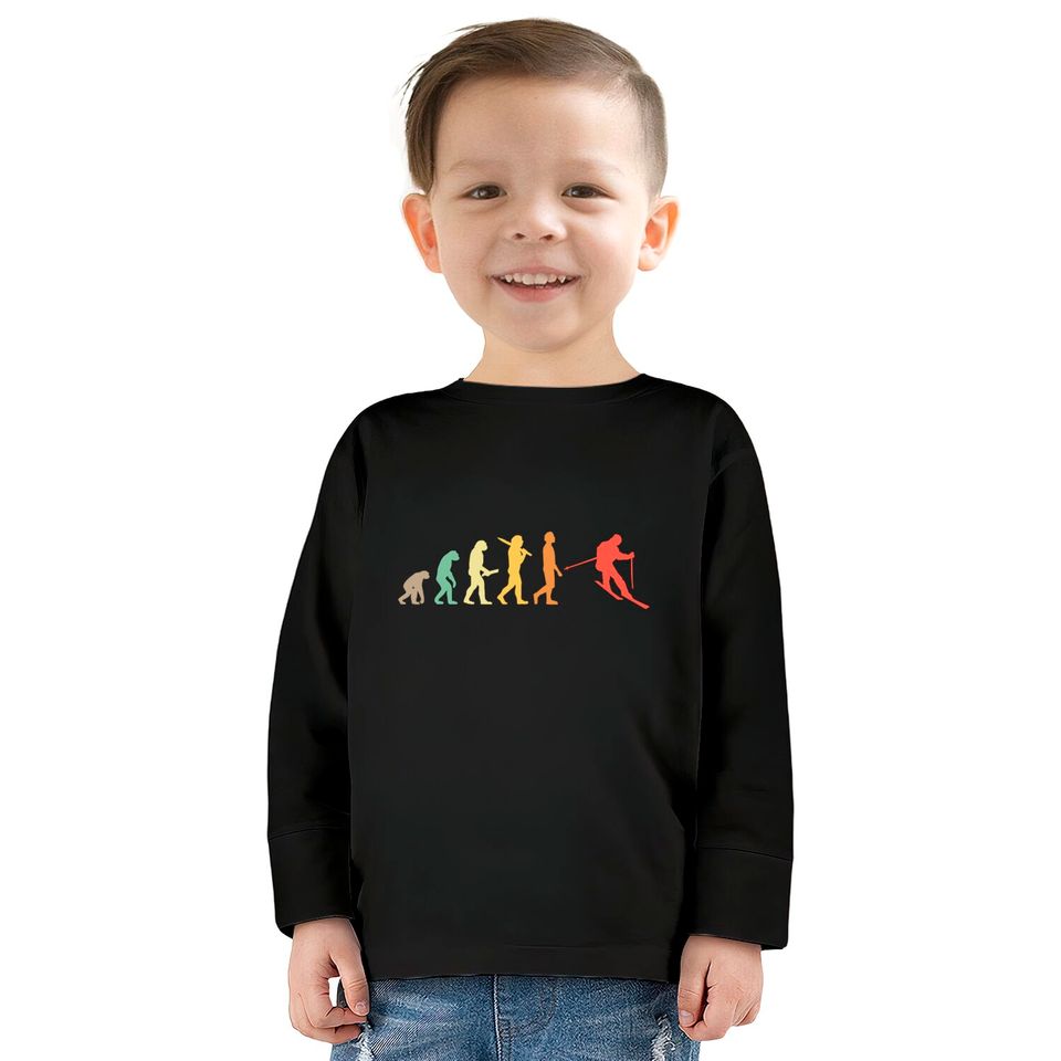 Retro Skiing Evolution Gift For Skiers Kids Long Sleeve T-Shirt