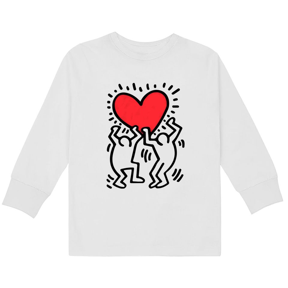 Keith Haring Kids Long Sleeve T-Shirt Men Holding Heart Icon, Street Art