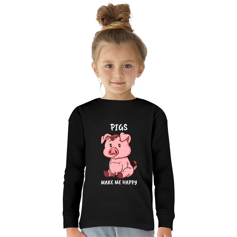 Pig Kids Long Sleeve T-Shirt Make Me Happy Farmer Swine Pig Women Cute Pig