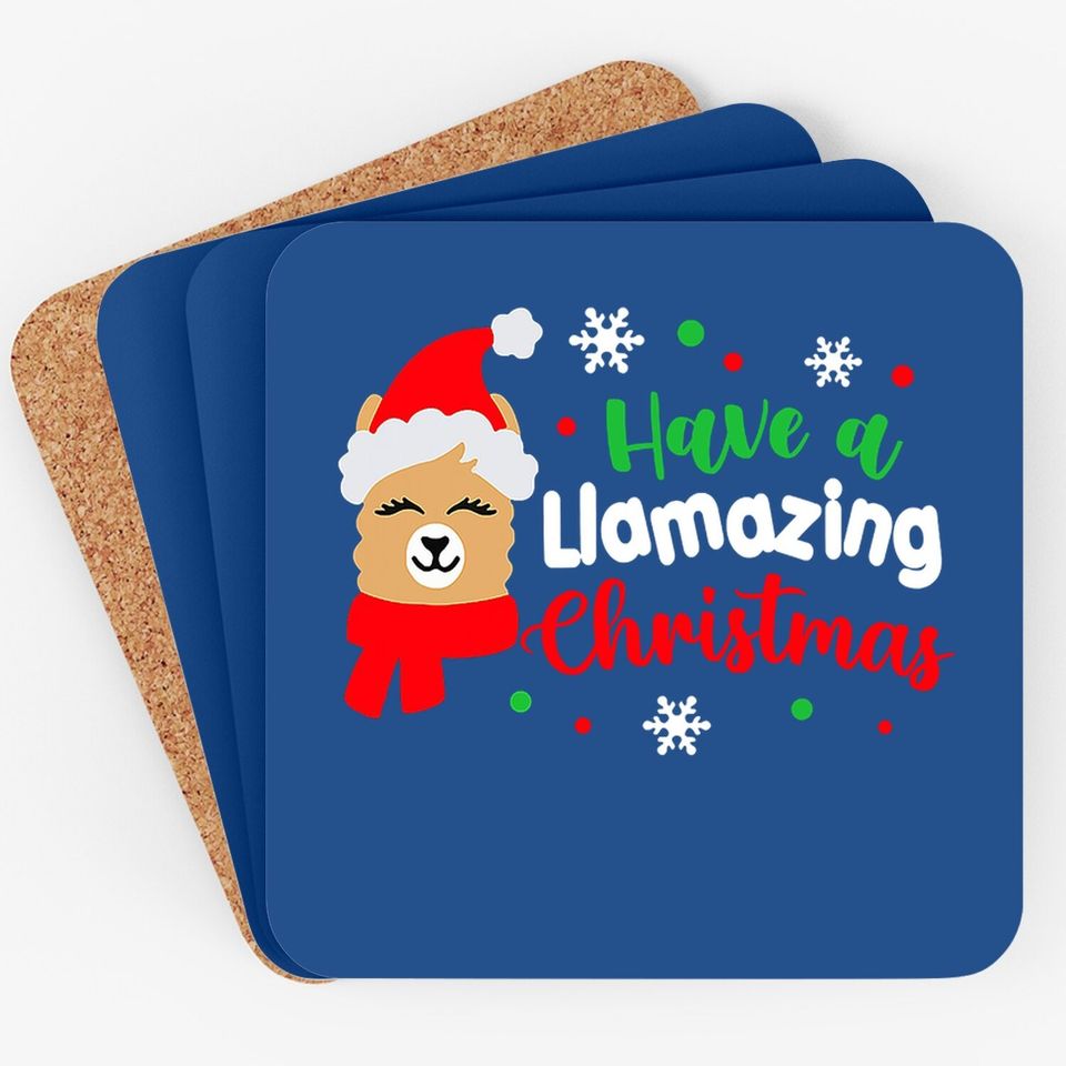 Have A Llamazing Christmas Santa Hat Coasters