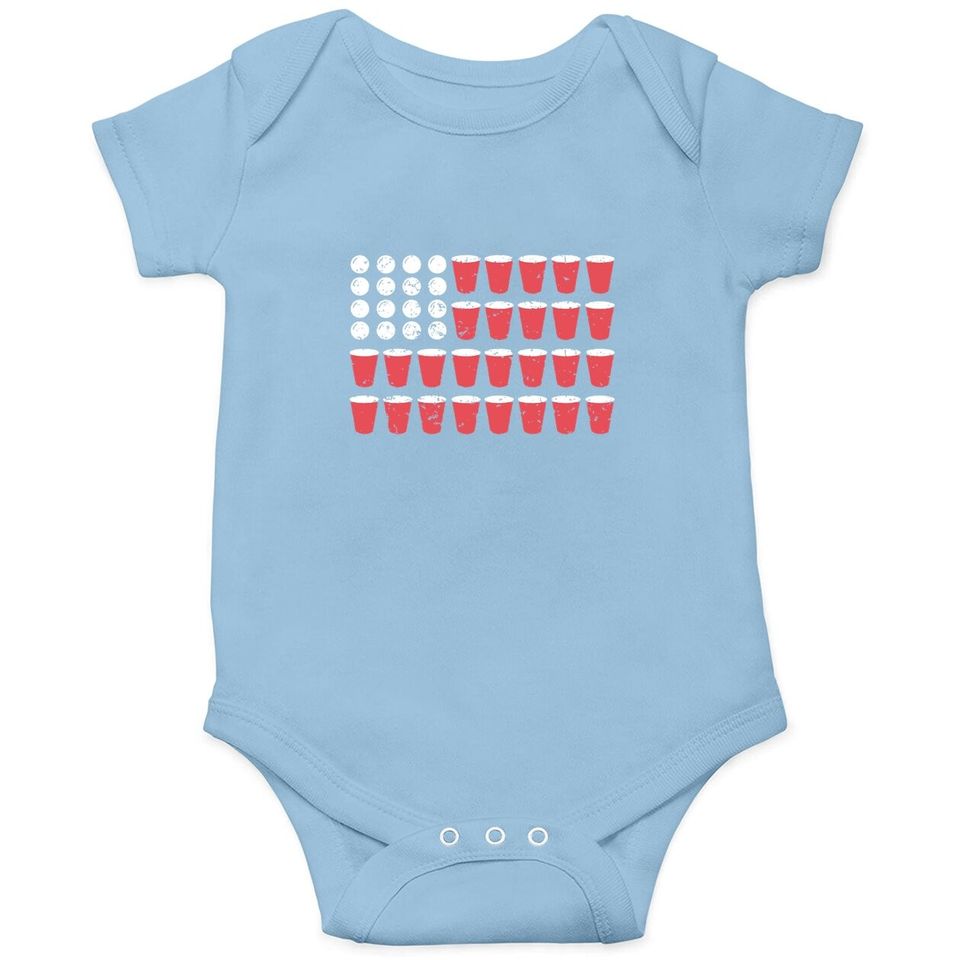 American Flag Beer Pong Baby Bodysuit Funny Fourth Of July Drinking Tee For Guys