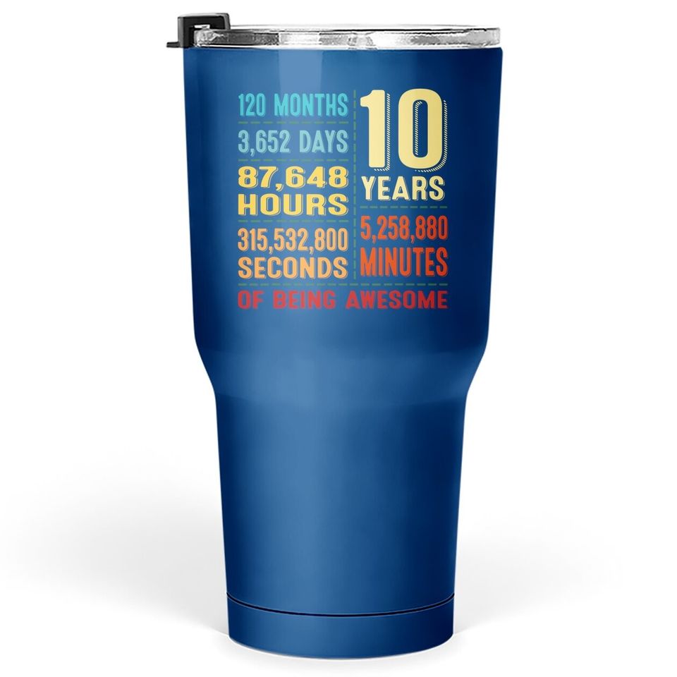 10th Birthday Boy Girl Retro 10 Years Old Being Awesome Tumbler 30 Oz