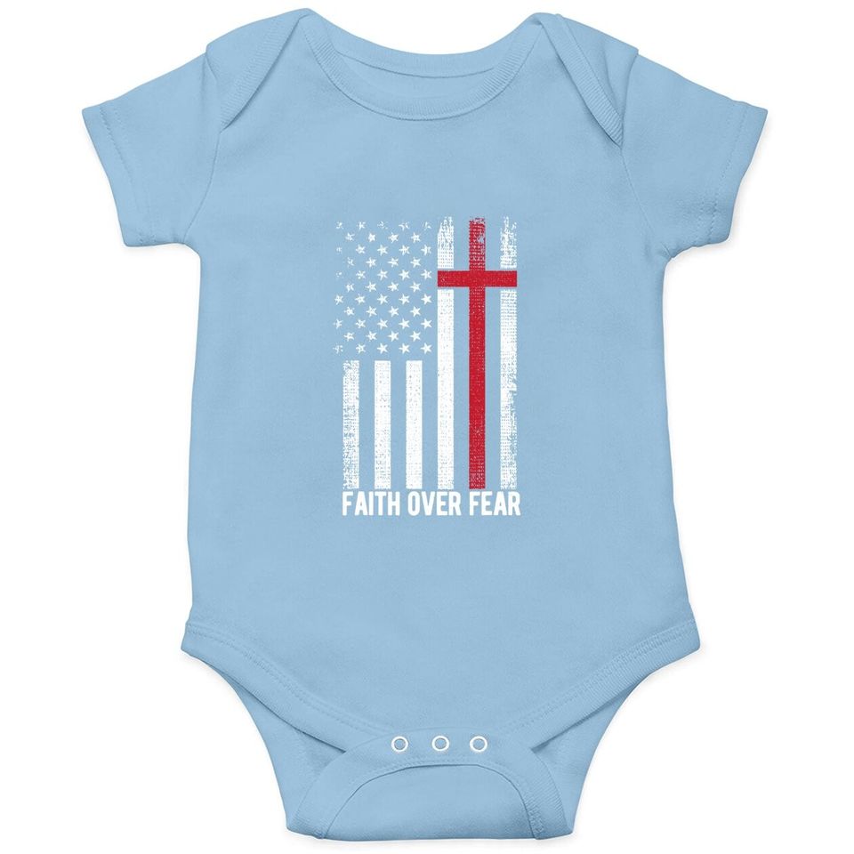 Faith Over Fear American Usa Flag Christian Cross Jesus Baby Bodysuit