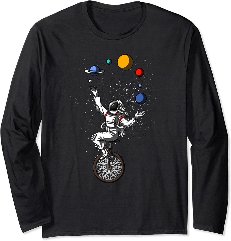 Space Astronaut Bicycle Juggling Planets Cosmic Astronomy Long Sleeve