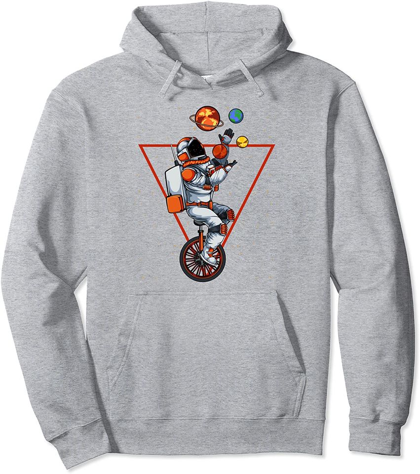 Space Astronaut Bicycle Juggling Planets Cosmic Astronomy Pullover Hoodie