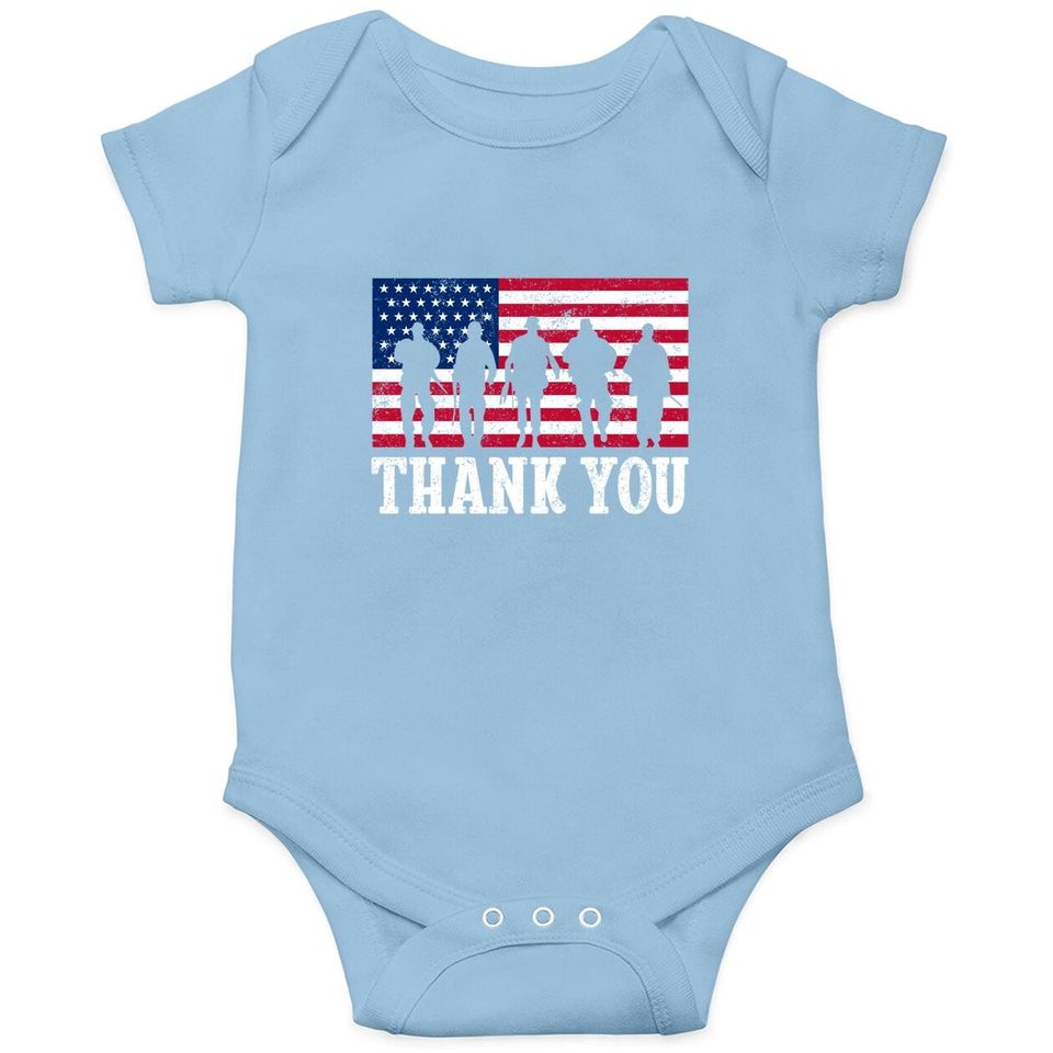Patriotic American Flag Thank You Girls Boys Baby Bodysuit