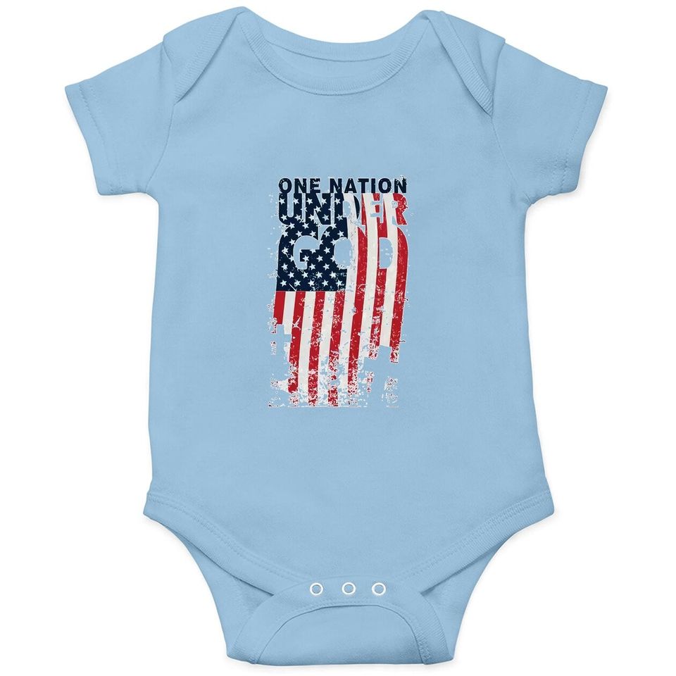 One Nation Under God Christian Cross American Flag Baby Bodysuit