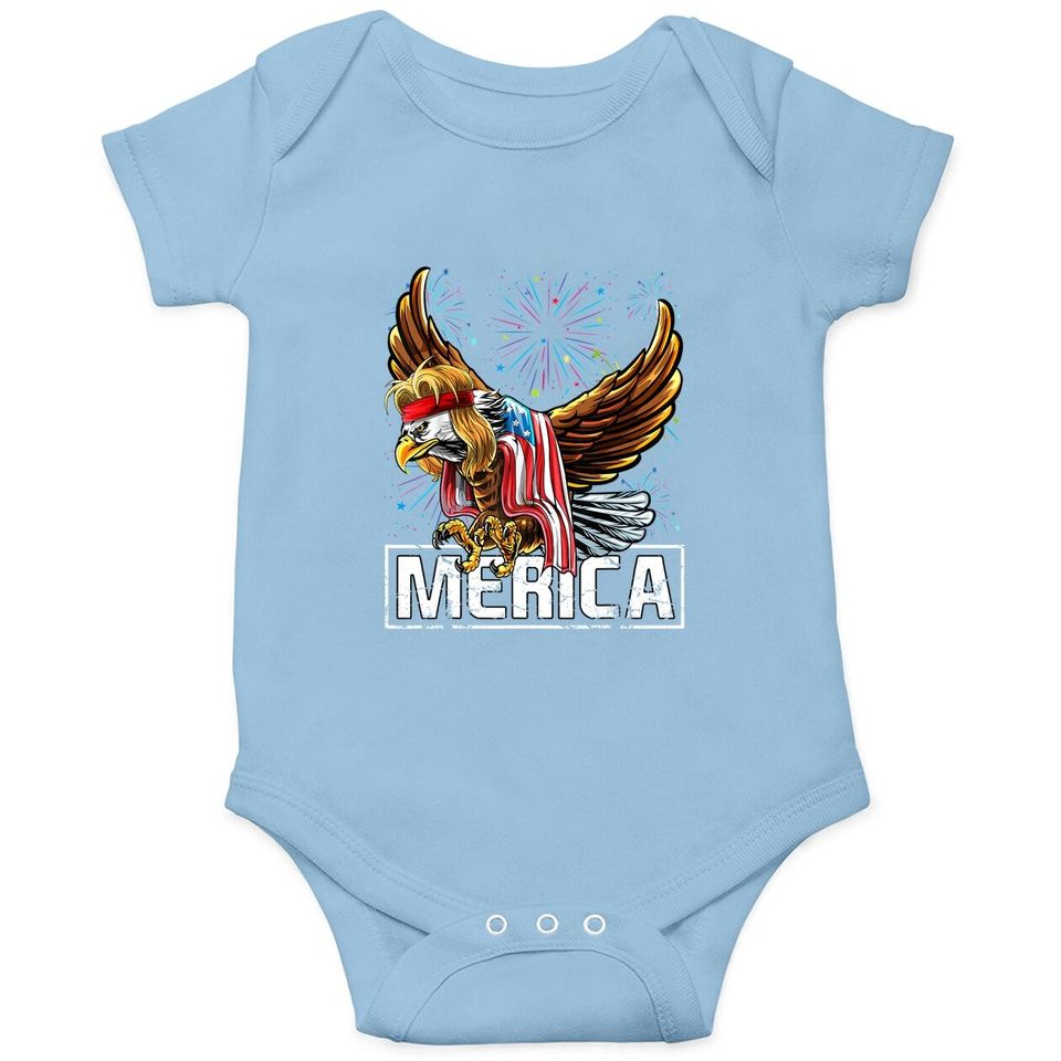 Merica Bald Eagle Mullet 4th Of July American Flag Patriotic Baby Bodysuit