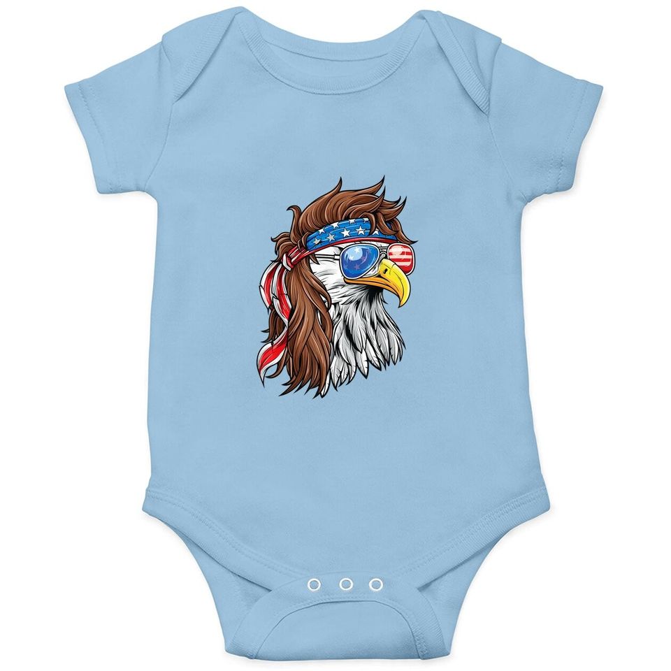 Patriotic Bald Eagle Mullet Usa American Flag 4th Of July Baby Bodysuit