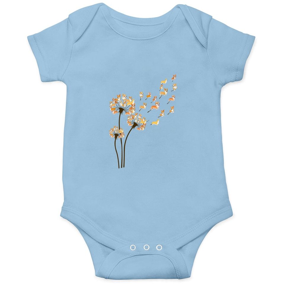 Funny Corgi Dog Dandelion Flower Baby Bodysuit