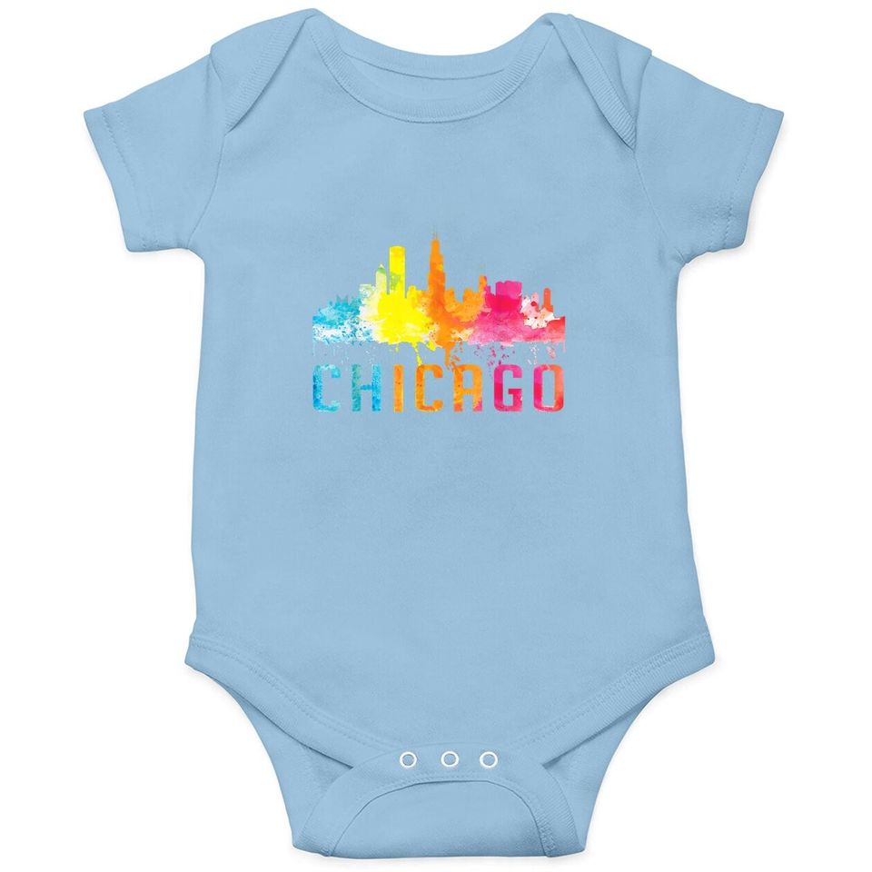 Chicago Illinois Retro Watercolor Skyline Art Souvenir Baby Bodysuit