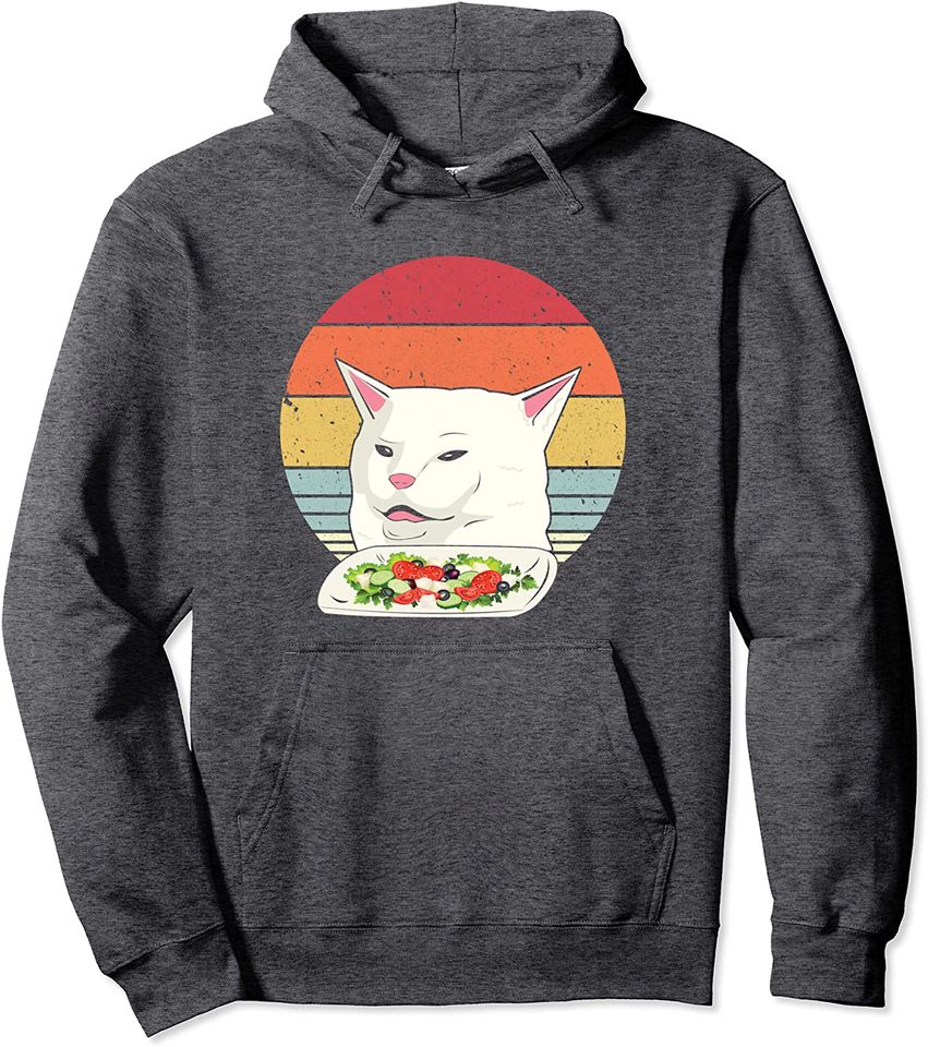 Nap Meme Funny, Retro Yelling At Cats Eating Salad Pullover Hoodie