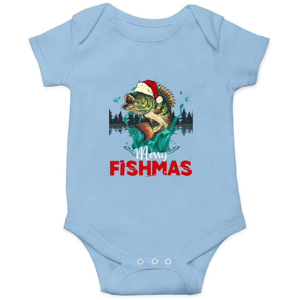 Merry Fishmas Christmas Fishing Lover Fisherman Xmas Pajama Baby Bodysuit
