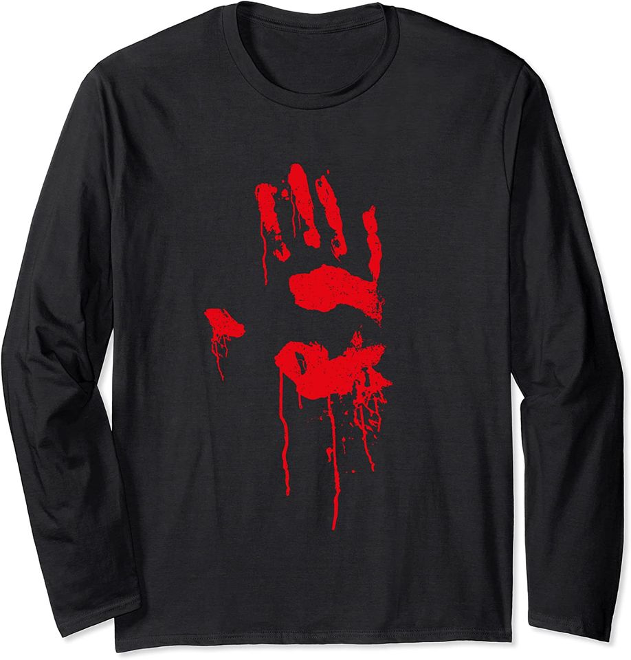Halloween Horror Zombie Costume Top Bloody Handprint Long Sleeve
