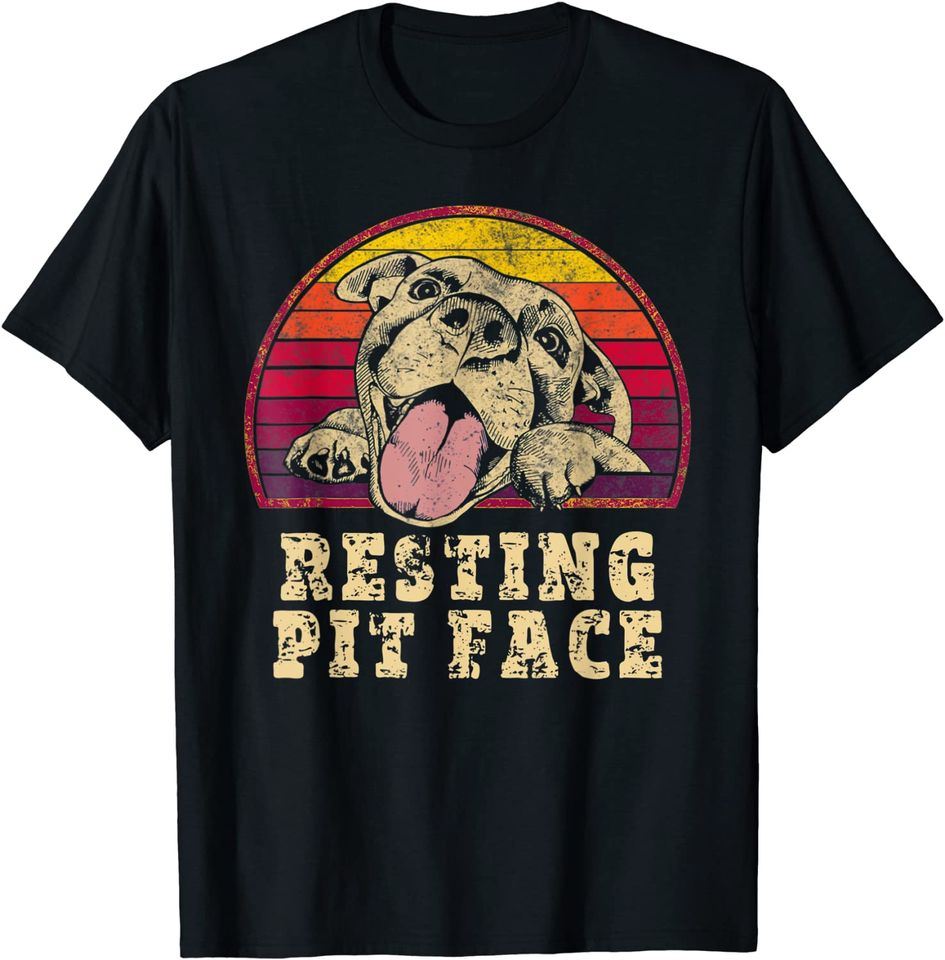 Pitbull Logo T-Shirt Resting Pit Face Cute Vintage