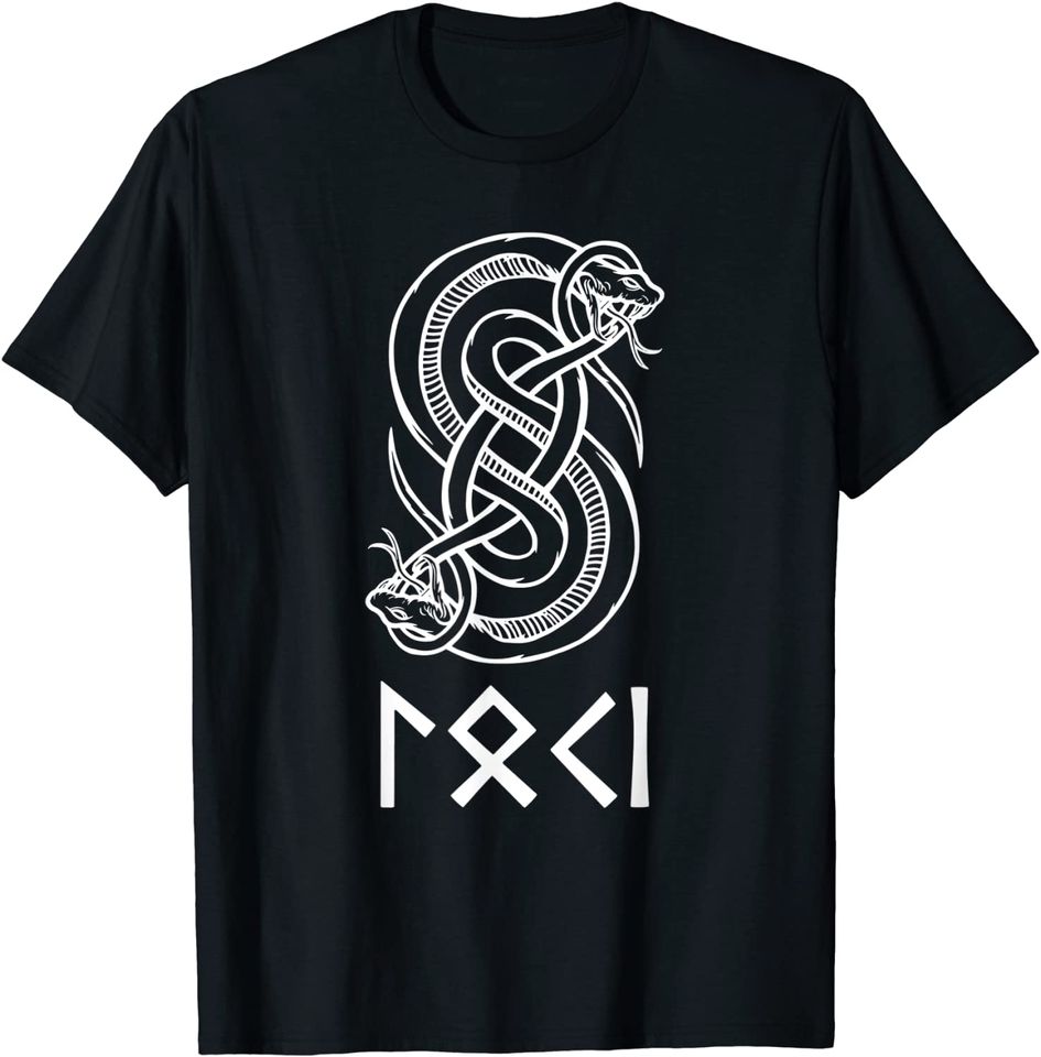 Loki Name in Norse Runes & Snake Symbol T-Shirt