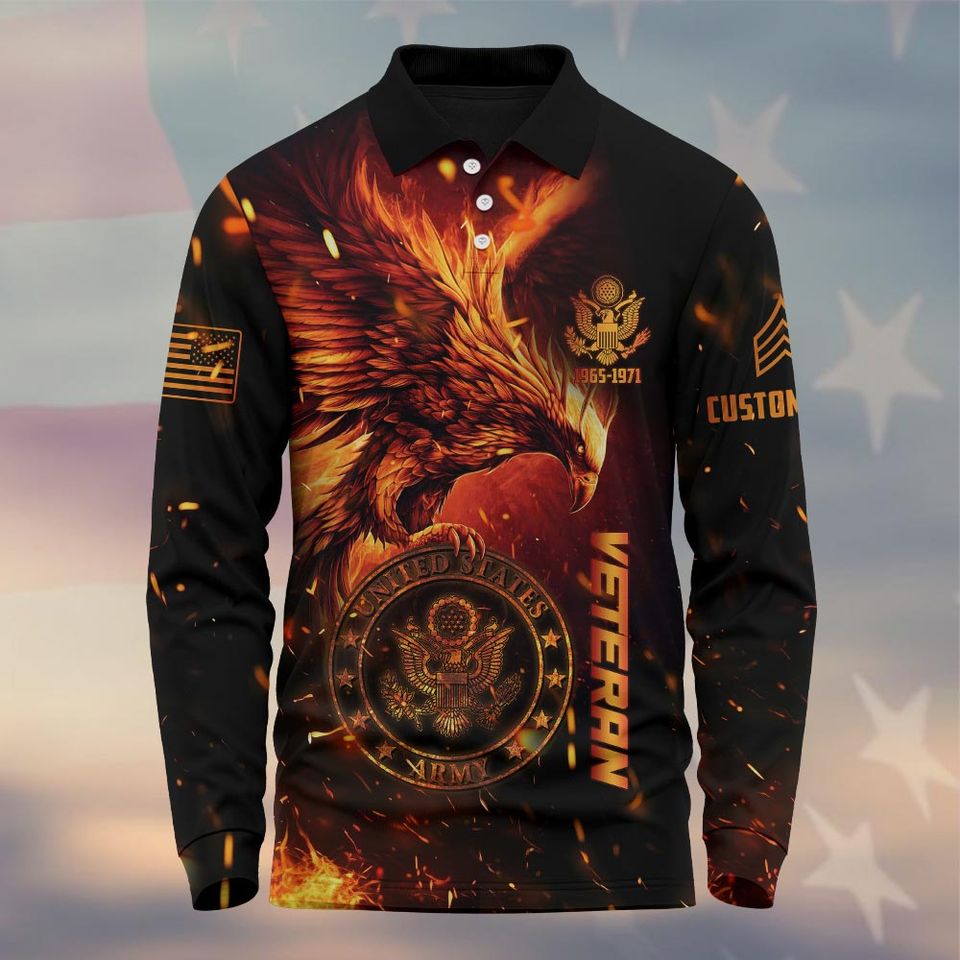 Men's Long Sleeve Polo Shirt - Customized U.S Veteran Proudly Served