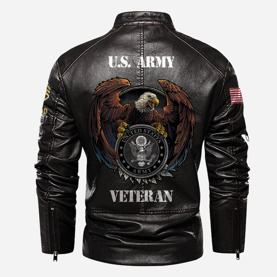 Personalized US Army Veteran Stand Collar Leather Jackets