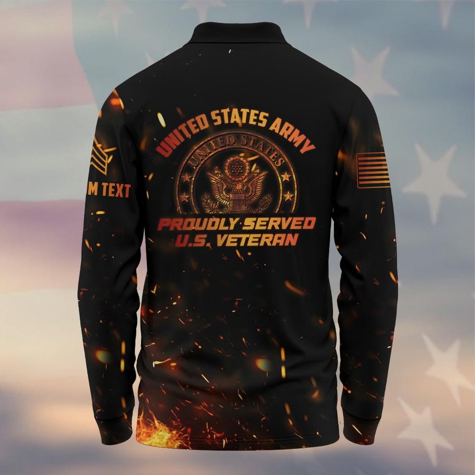 Men's Long Sleeve Polo Shirt - Customized U.S Veteran Proudly Served