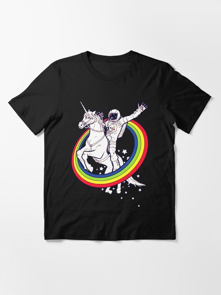 Astronaut Riding Unicorn Throw The Rainbow Essential T-Shirt